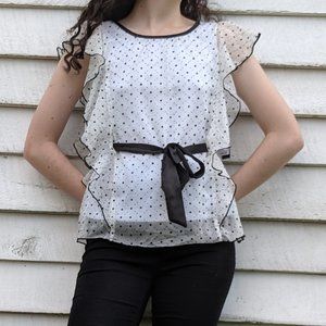 sheer ruffled polka dot top w belt and undershirt
